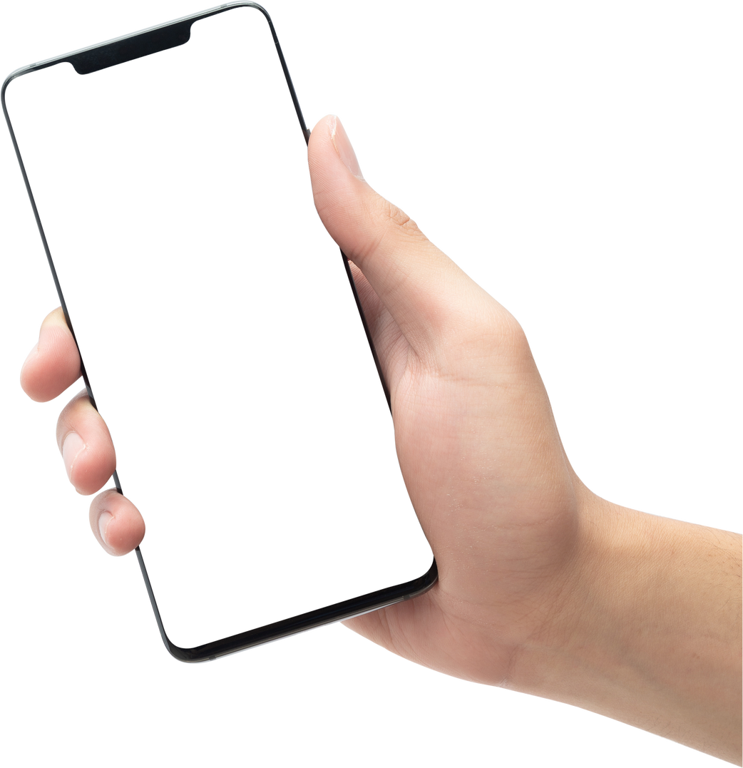 Hand holding smartphone with screen mockup